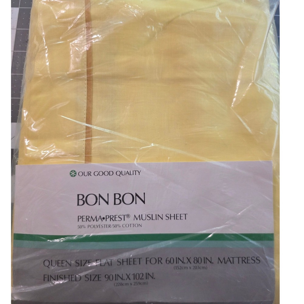 Bon Bon Flat Sheet Lemon Yellow Perma-Prest Muslin Queen 90x102 96 6732 505